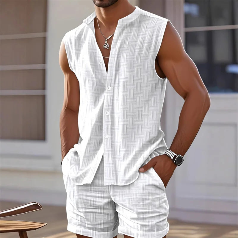 Men's Plaid Sleeveless Vest & Shorts Set – Casual Trendy Hawaiian Beach 2-Piece