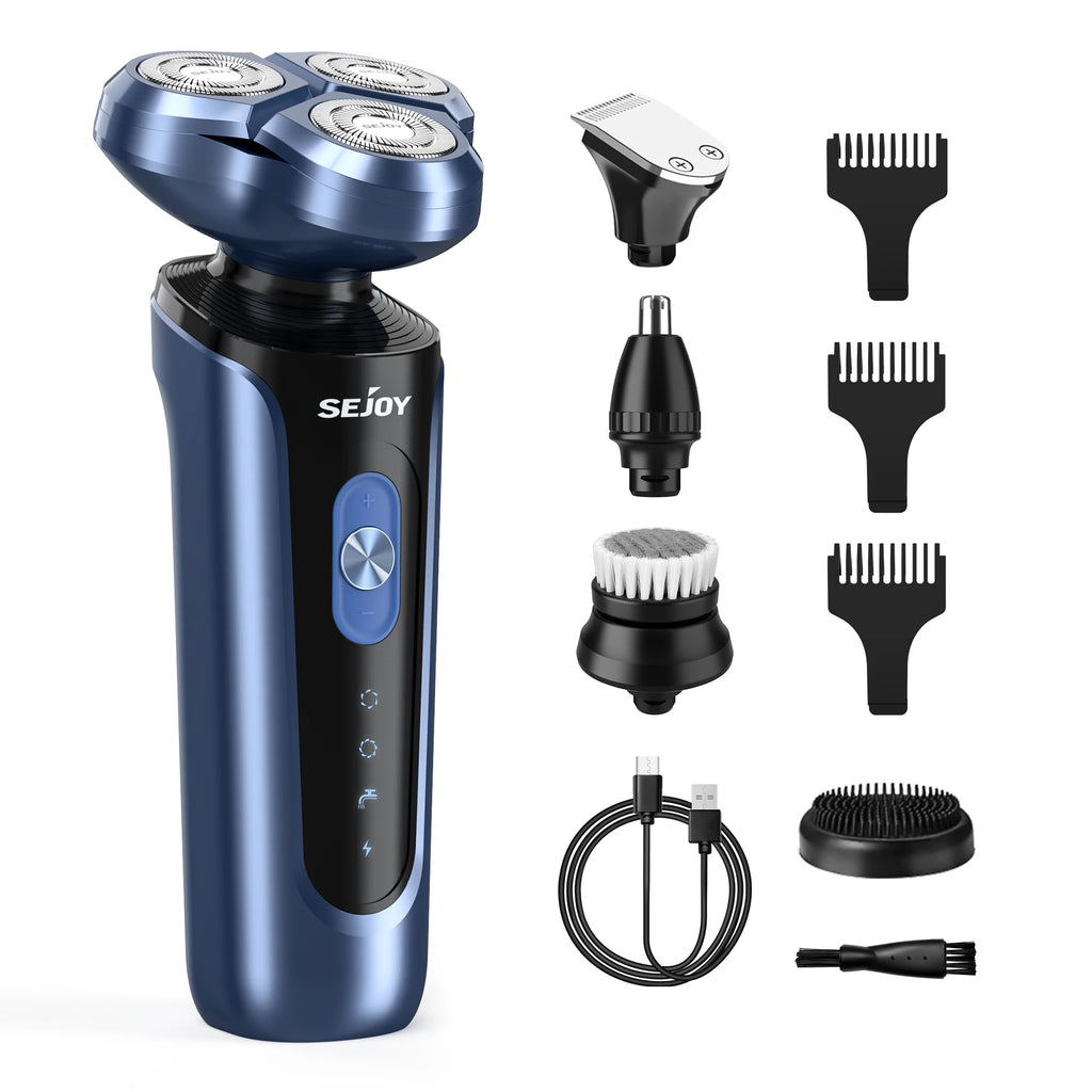 SEJOY 5-in-1 Rotary Electric Shaver for Men – IPX7 Waterproof, 90-Min Runtime, USB Fast Charge