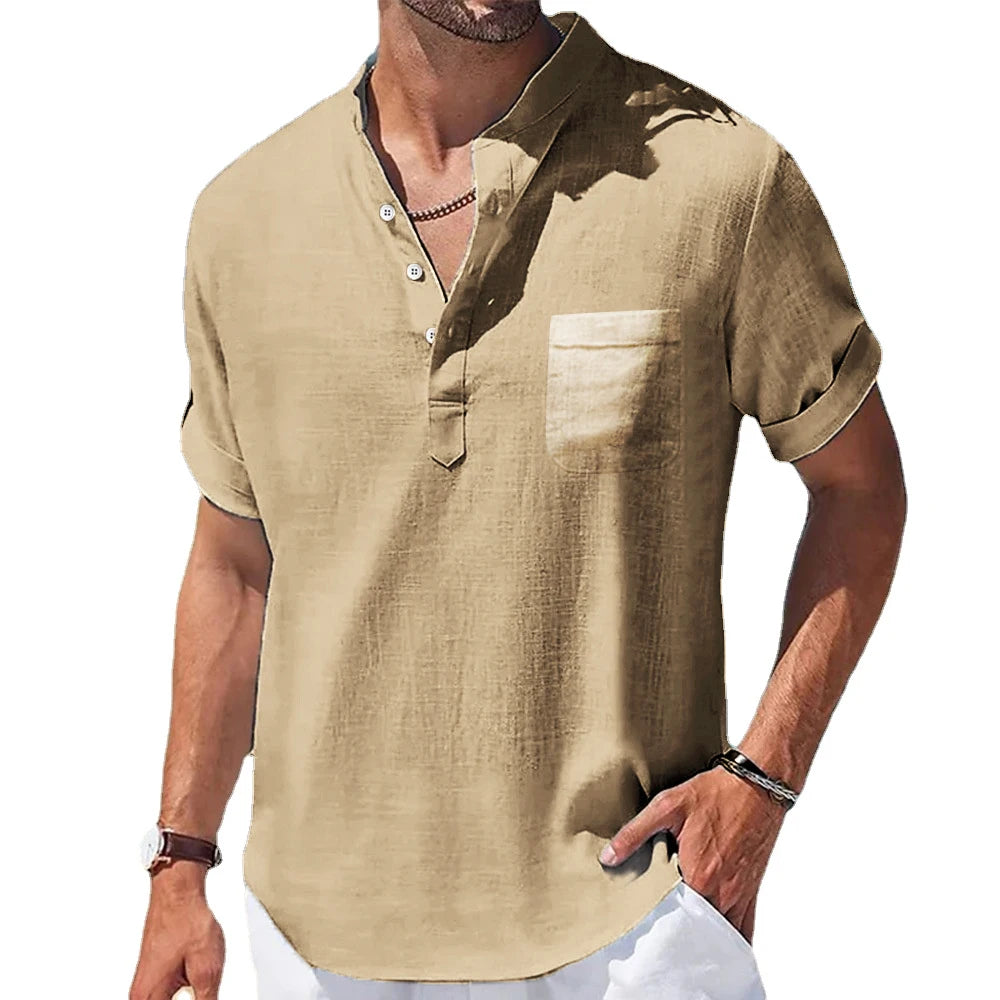 Men's Casual Linen Short Sleeve Shirt — Lightweight Summer Button-Down