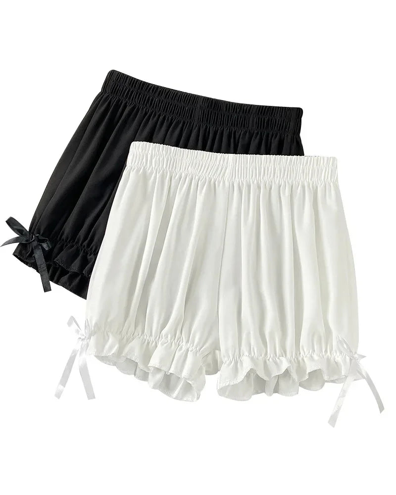 Women's Lace Ruffle Bloomers – Satin Anti-Exposure Safety Shorts Lolita Knickers Under Dress
