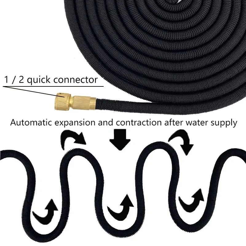 Expandable Magic Garden Hose with Spray Gun – Anti-UV Rubber, Anti-Kink, 25–150 ft, Car Wash & Outdoor Watering