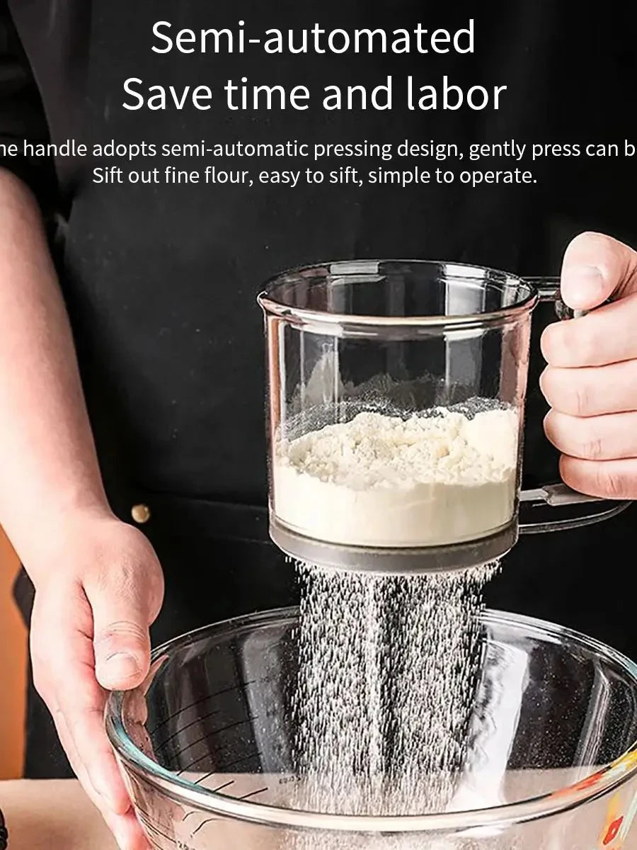 Baking Flour Sieve with Capacity Scale — 40 Mesh Semi-Automatic Kitchen Filter
