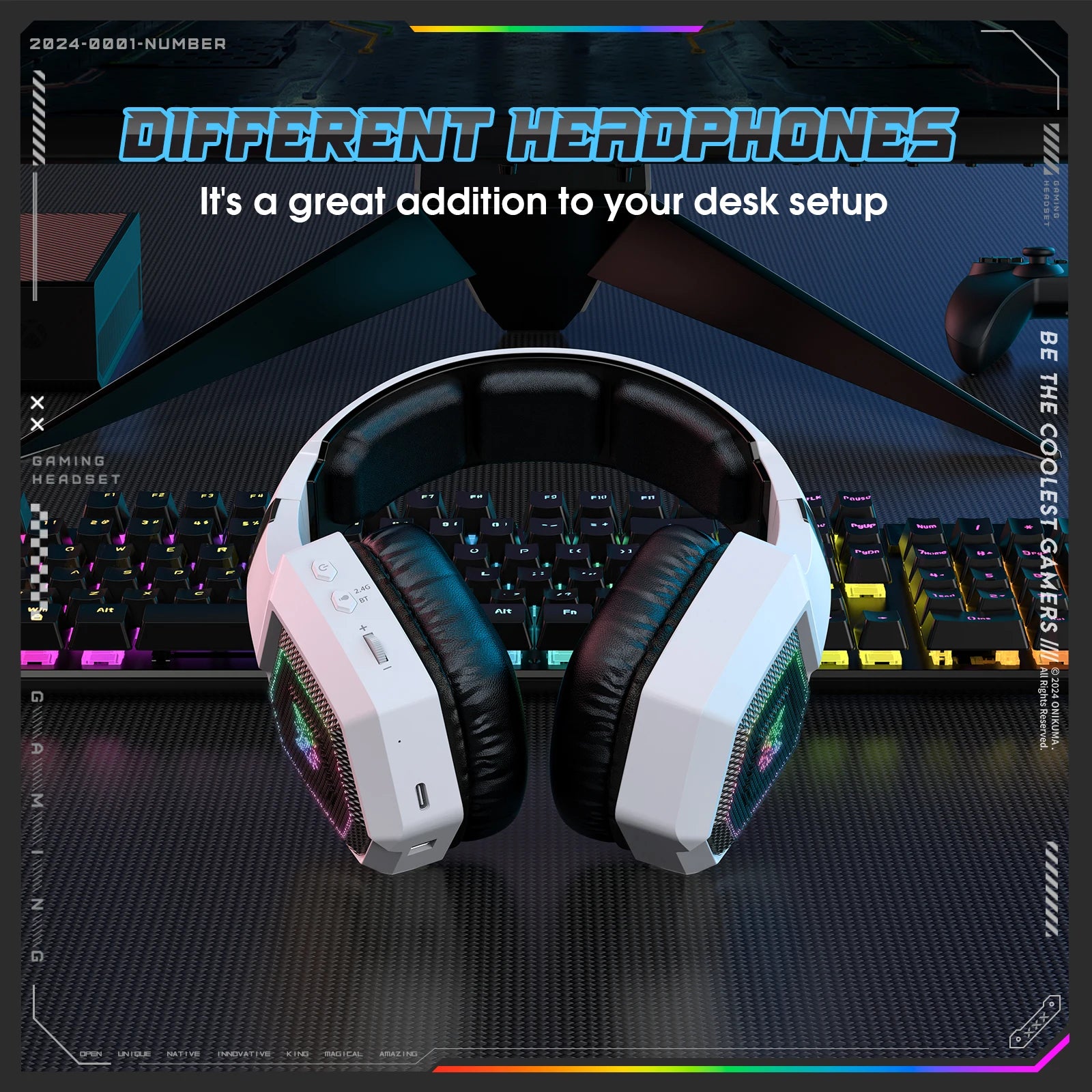 ONIKUMA GT806 Wireless Gaming Headset — 2.4GHz & Bluetooth 5.3, HiFi Sound, RGB, Noise-Canceling Mic for PC & Laptop