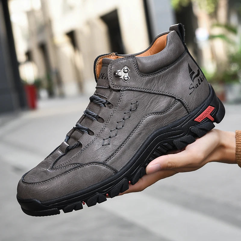 Men's High-Top Lace-Up Hiking Boots – Thick Sole Casual Oversized Boots