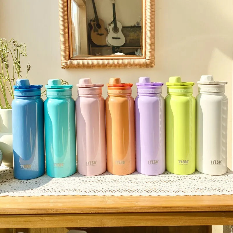 TYESO 304 SS Vacuum Thermos Bottle – Wide Mouth, Leakproof, 6–12Hr, 600–1200ml, 10+ Colors, Optional Cup Bag
