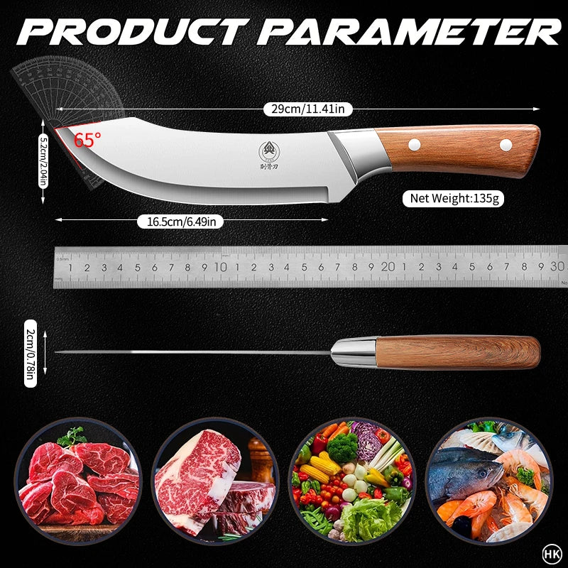 Stainless Steel Boning & Butcher Knife — Ultra-Sharp Curved Blade for Professional Cutting