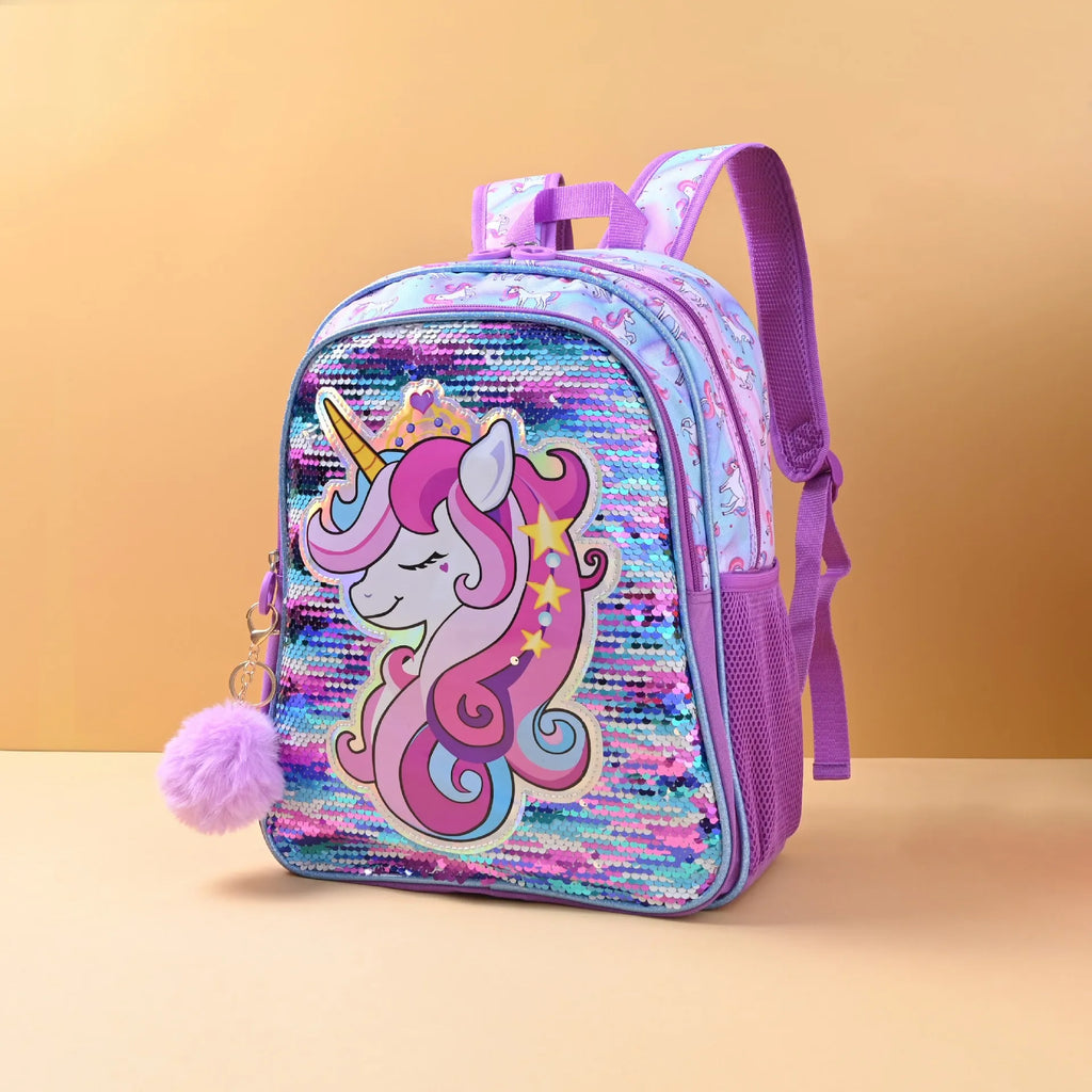 Unicorn Backpack Set – Purple Three-Piece School Bags