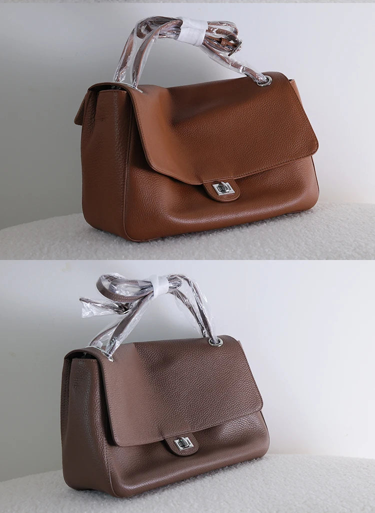 Head Layer Cowhide Leather Commuter Tote Bag – Large Capacity Crossbody Shoulder Bag for Women