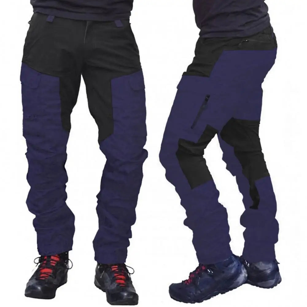Men's Color-Block Cargo Pants with Multiple Pockets