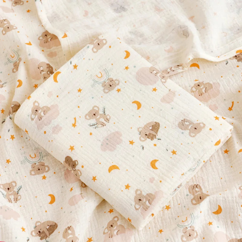 Cartoon Print Cotton Muslin Baby Swaddle Blanket – Soft Breathable Newborn Receiving Blanket