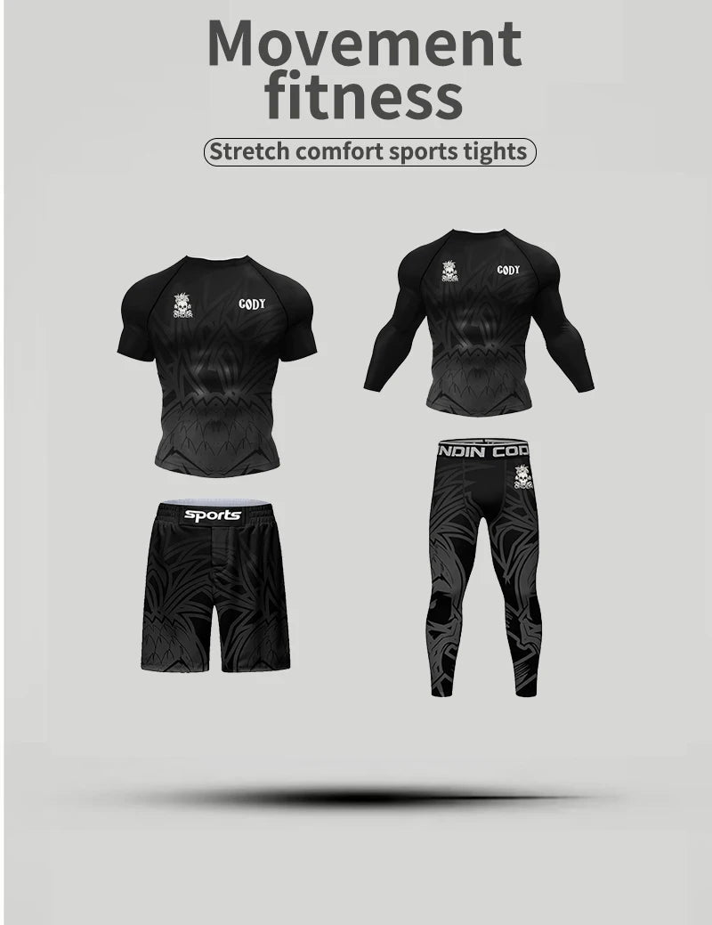 MMA BJJ Rash Guard 3D Print Compression T-Shirt & Pants – Durable Boxing Jogging Tracksuit