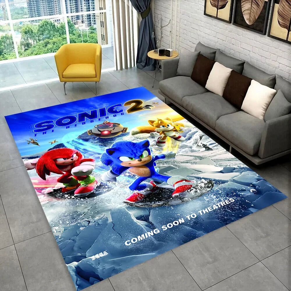 3D Retro Sonic Area Rug – Non-Slip Kids Carpet for Bedroom, Living Room & Playroom