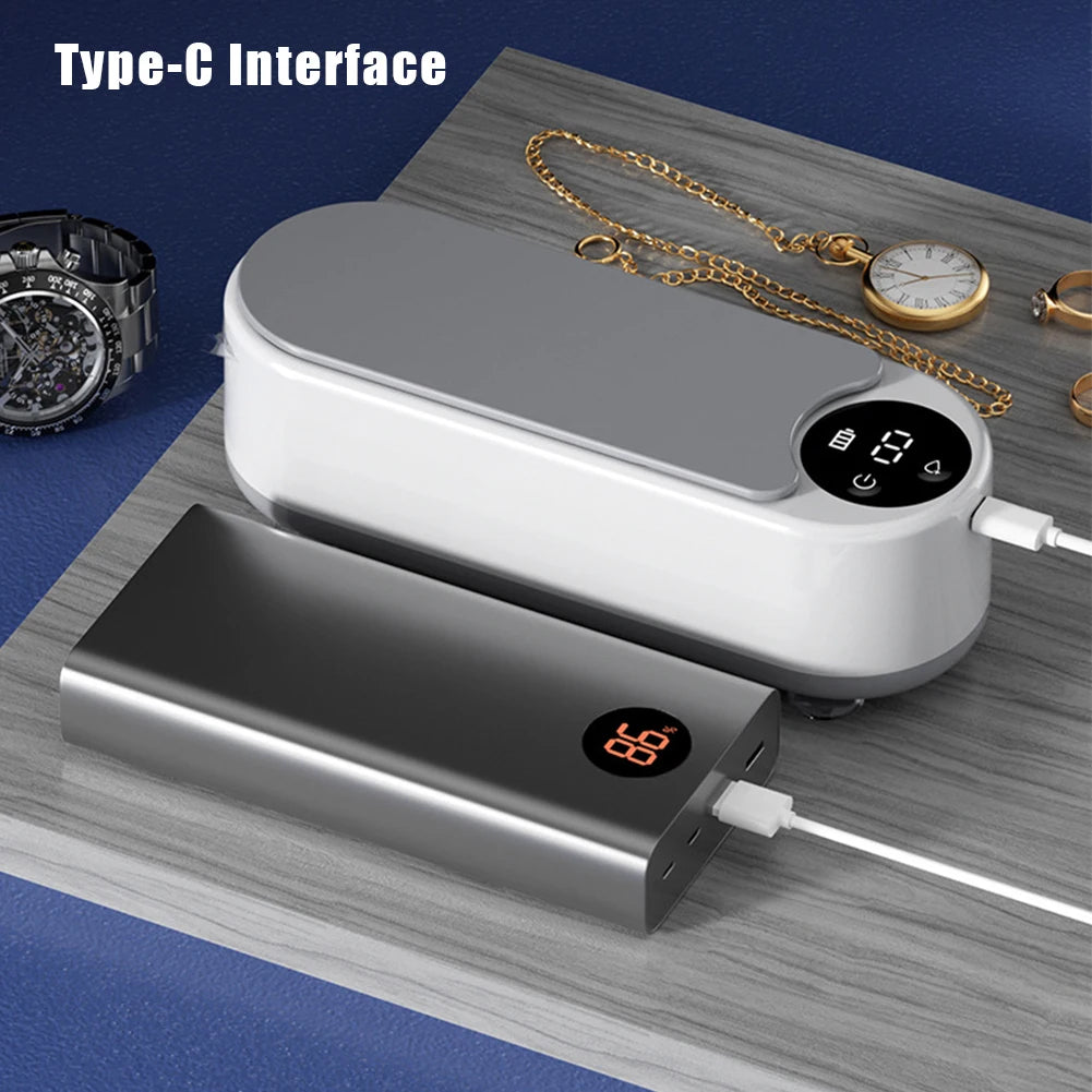 Portable Ultrasonic Jewelry & Glasses Cleaner — USB Rechargeable, 360° Deep Clean