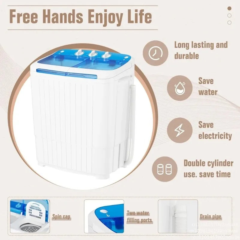 Portable Washer & Dryer Combo | 16 Lbs Twin Tub, Glass Cover, Stainless Steel Spin Tub, Apartment, Dorm, RV & Camping