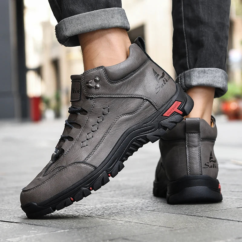 Men's High-Top Lace-Up Hiking Boots – Thick Sole Casual Oversized Boots