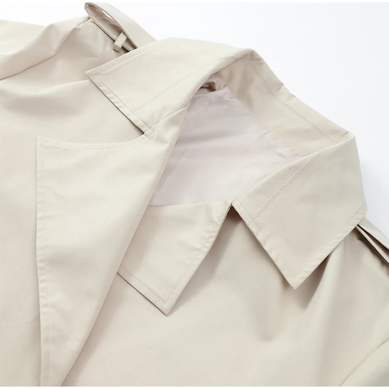 Women's Lace-Up Cropped Trench Coat – Wide Shoulder Windbreaker Jacket