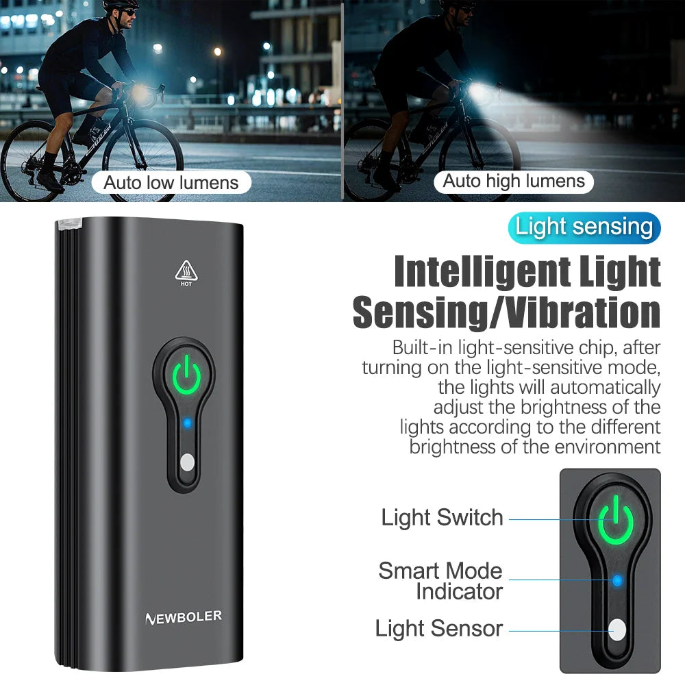 NEWBOLER 10000mAh Smart Bicycle Light – 10000LM Waterproof USB Rechargeable MTB Road Cycling Lamp