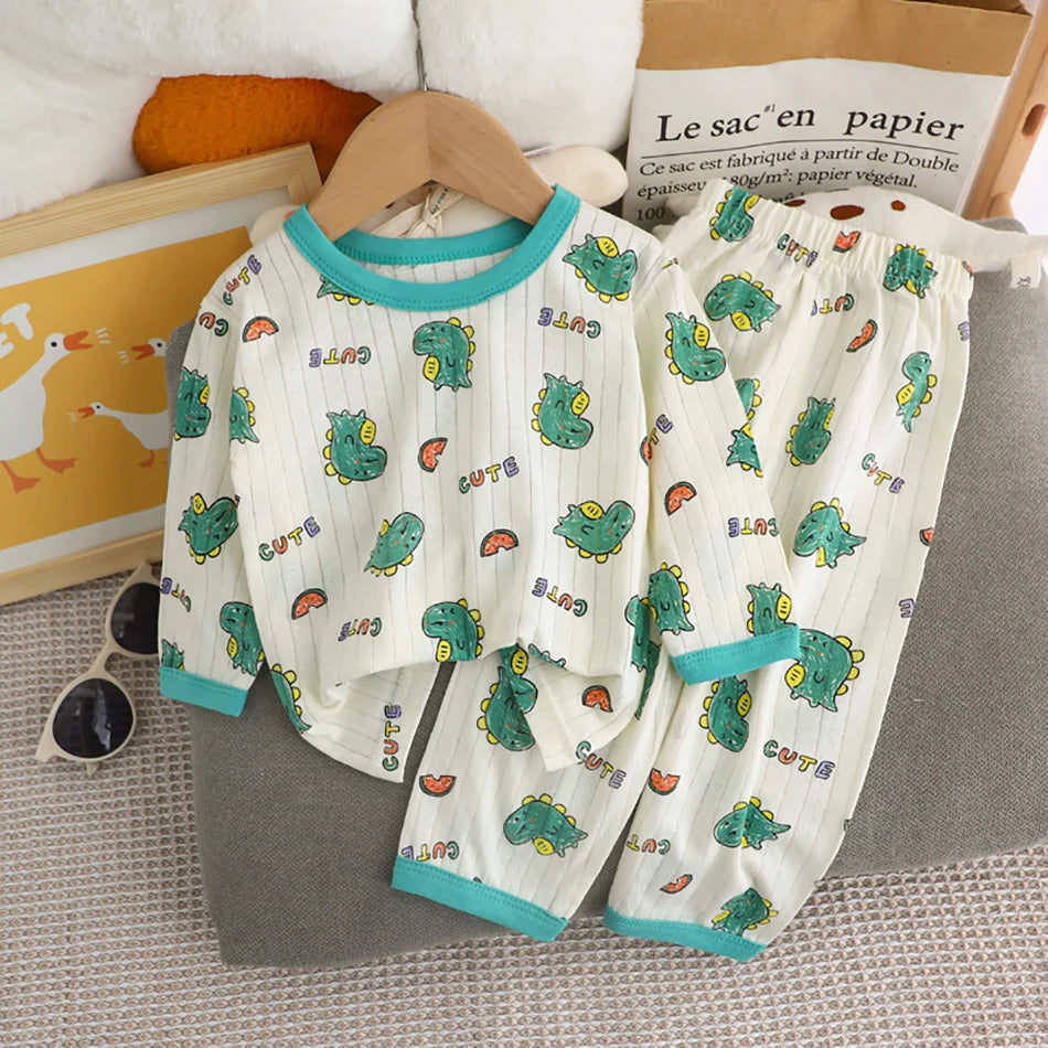 Kids' Cartoon Bear Long Sleeve Pajamas Set | Soft Breathable Sleepwear Boys & Girls