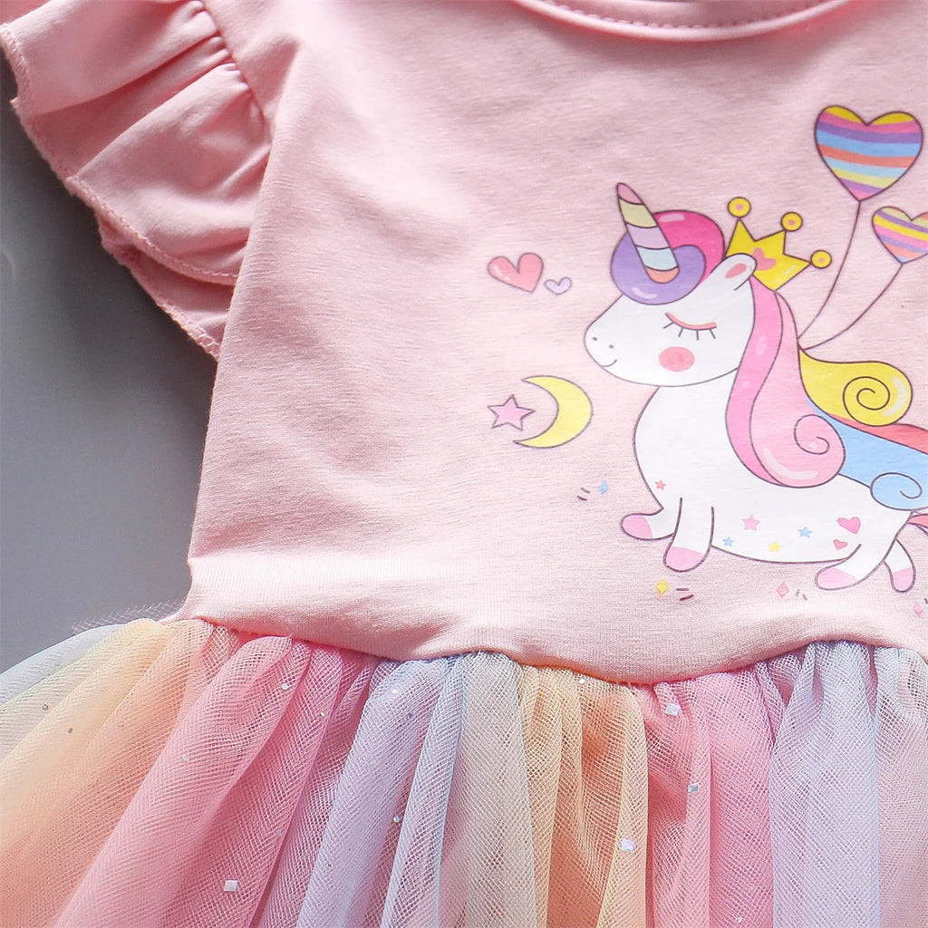 Baby Girl Sleeveless Casual Dress — Rainbow Mesh Print (0–3 Years)