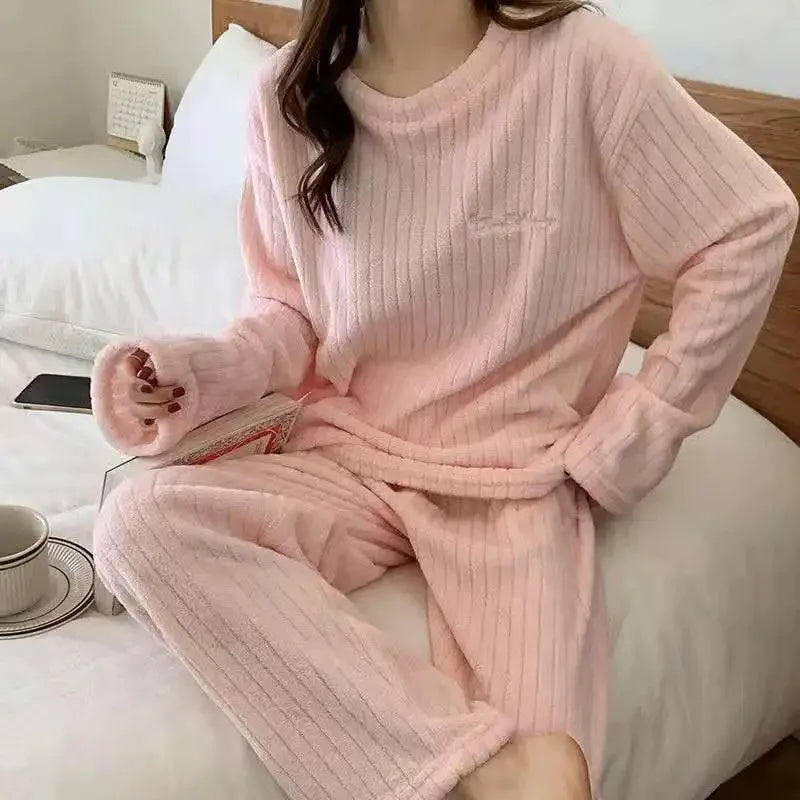 Women's Soft Coral Velvet Jacquard Pajama Set | Cozy Winter Loungewear Christmas Valentine's Gift