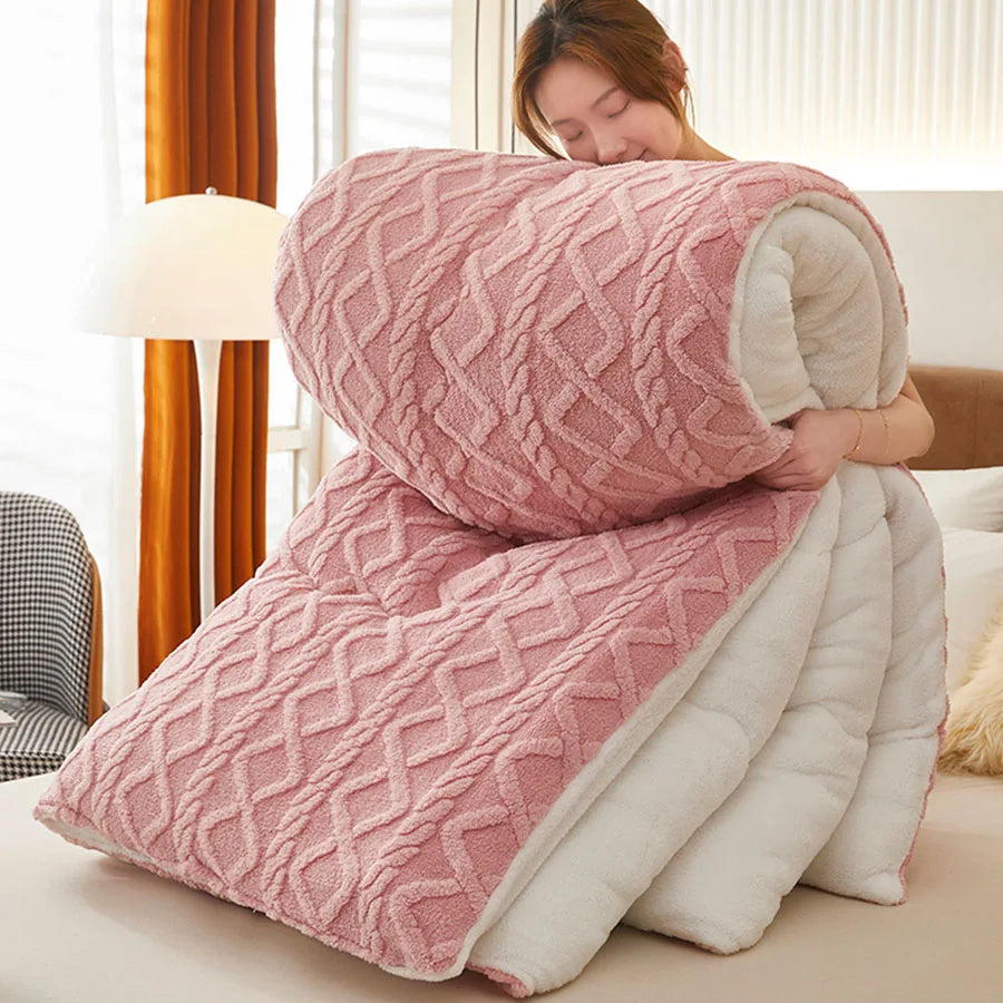 Thick Fleece Bed Blanket – Faux Lamb Plush Comfort