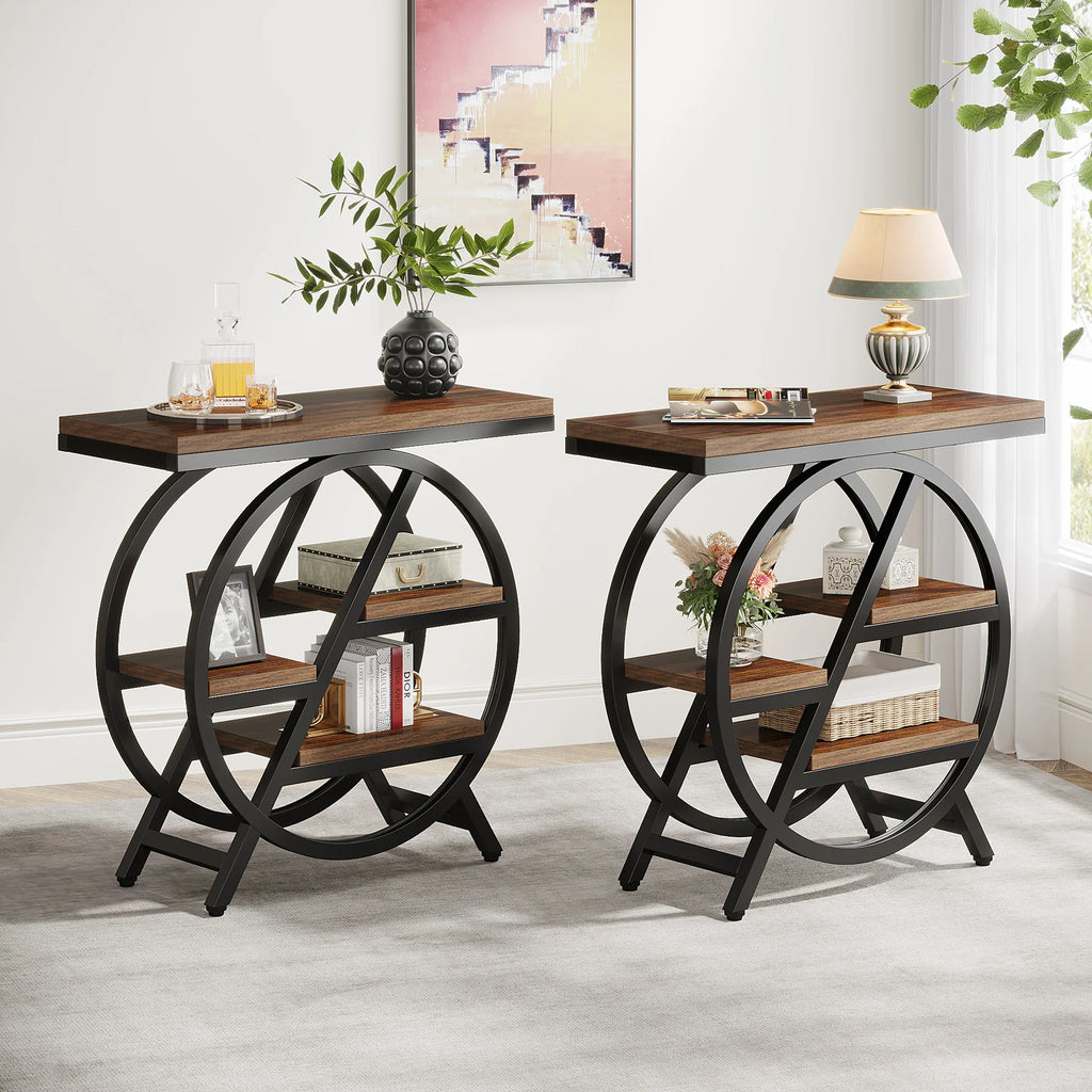 Tribesigns 3-Tier Narrow Side Table — Wood & Geometric Metal Frame