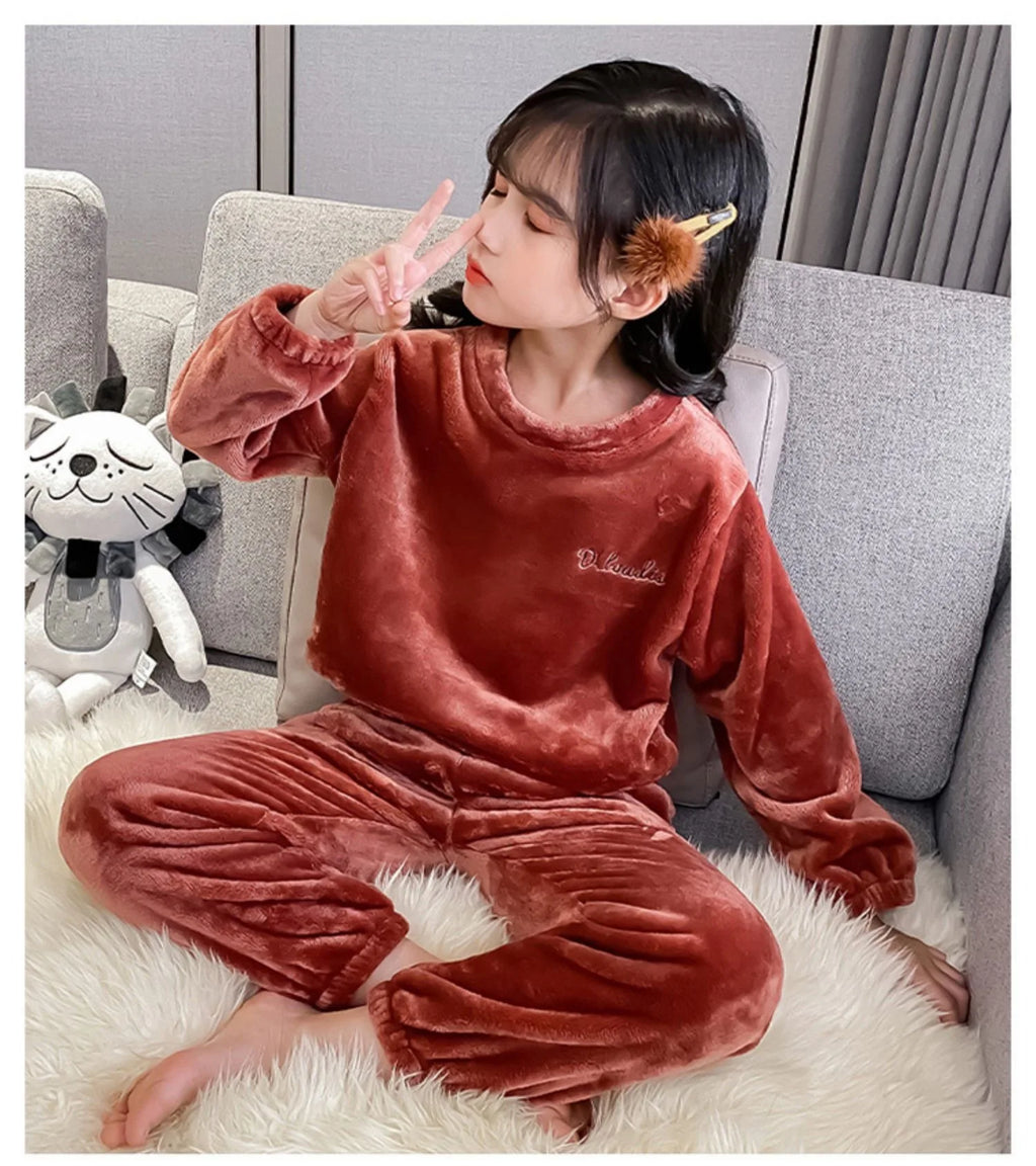 Kids' Coral Fleece Warm Pajama Set | Toddler Fall Winter Sweatshirt & Pants Flannel Sleepwear