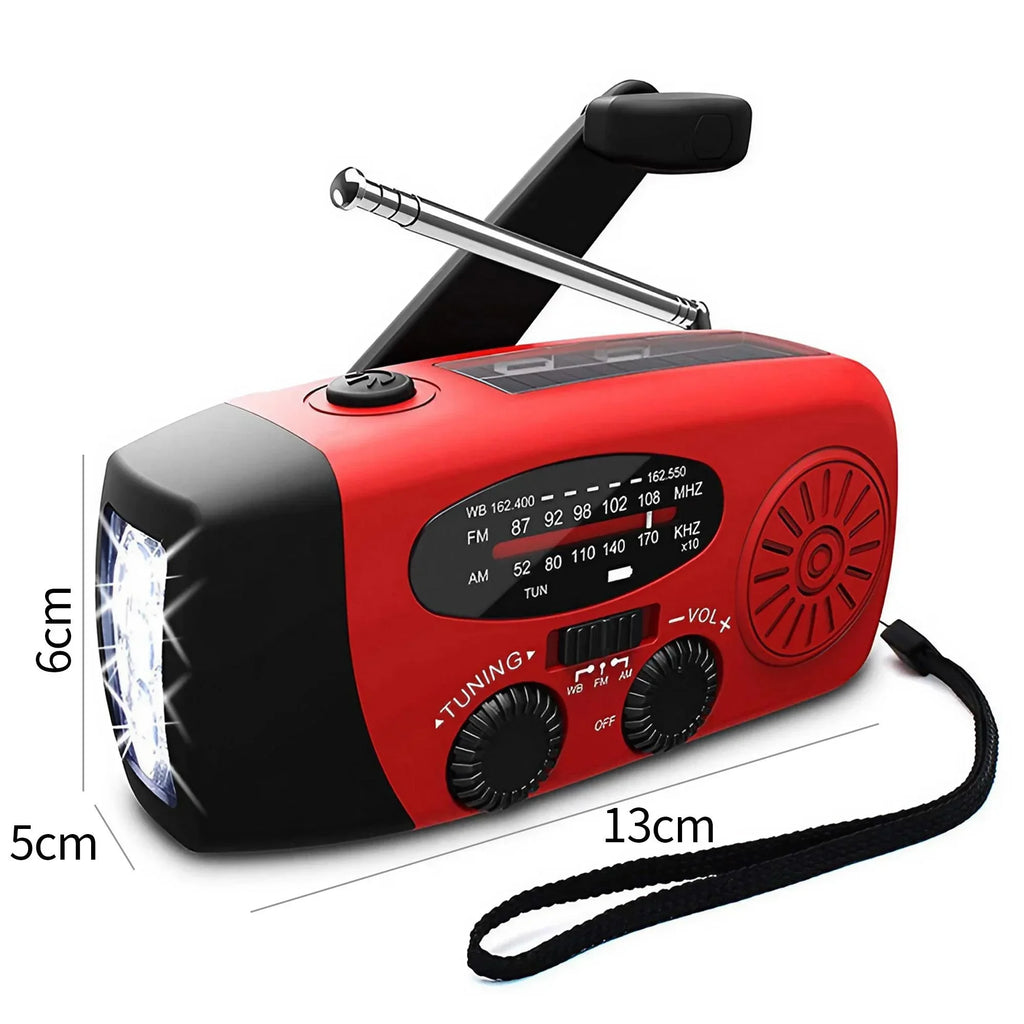Emergency Weather Radio — FM/AM/WB, Hand Crank Solar, 2000mAh Power Bank & LED Flashlight
