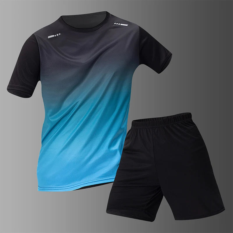 Men's Gradient Multi-Color Short Sleeve & Shorts Sport Set – Breathable Casual 2–4 Piece