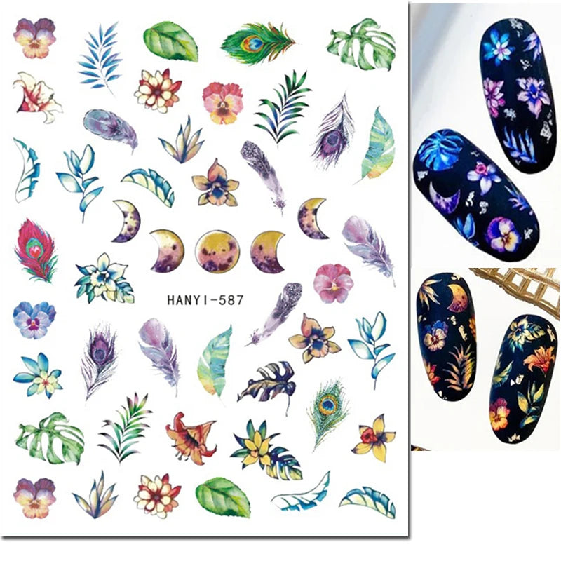 3D Summer Tropical Nail Art Sticker Decals — Palms, Butterflies & Flowers