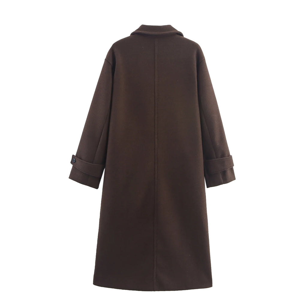 Women's Double-Breasted Woolen Coat – Elegant Long Notch Collar Autumn Winter Coat