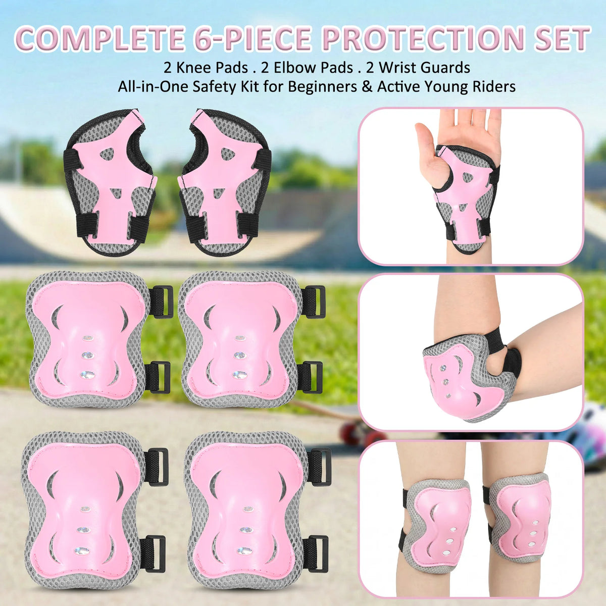 6-Piece Kids Protective Gear Set – Knee Pads, Elbow Pads & Wrist Guards for Skating, Cycling & Scooter