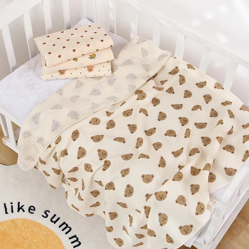 Cartoon Print Cotton Muslin Baby Swaddle Blanket – Soft Breathable Newborn Receiving Blanket