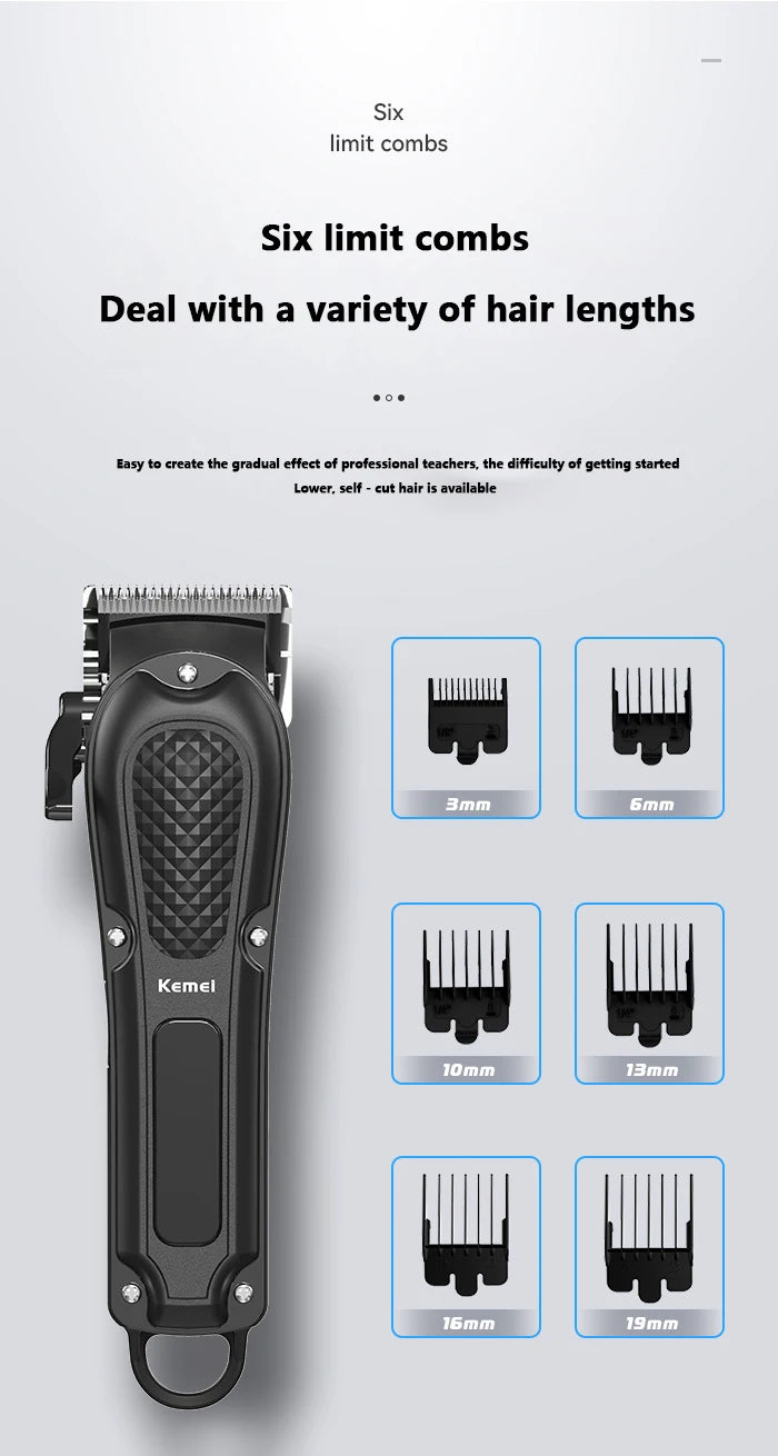Kemei KM-1071 / KM-2299 / KM-2024 Cordless Hair Clipper – Wet/Dry, USB Rechargeable, CE & CCC
