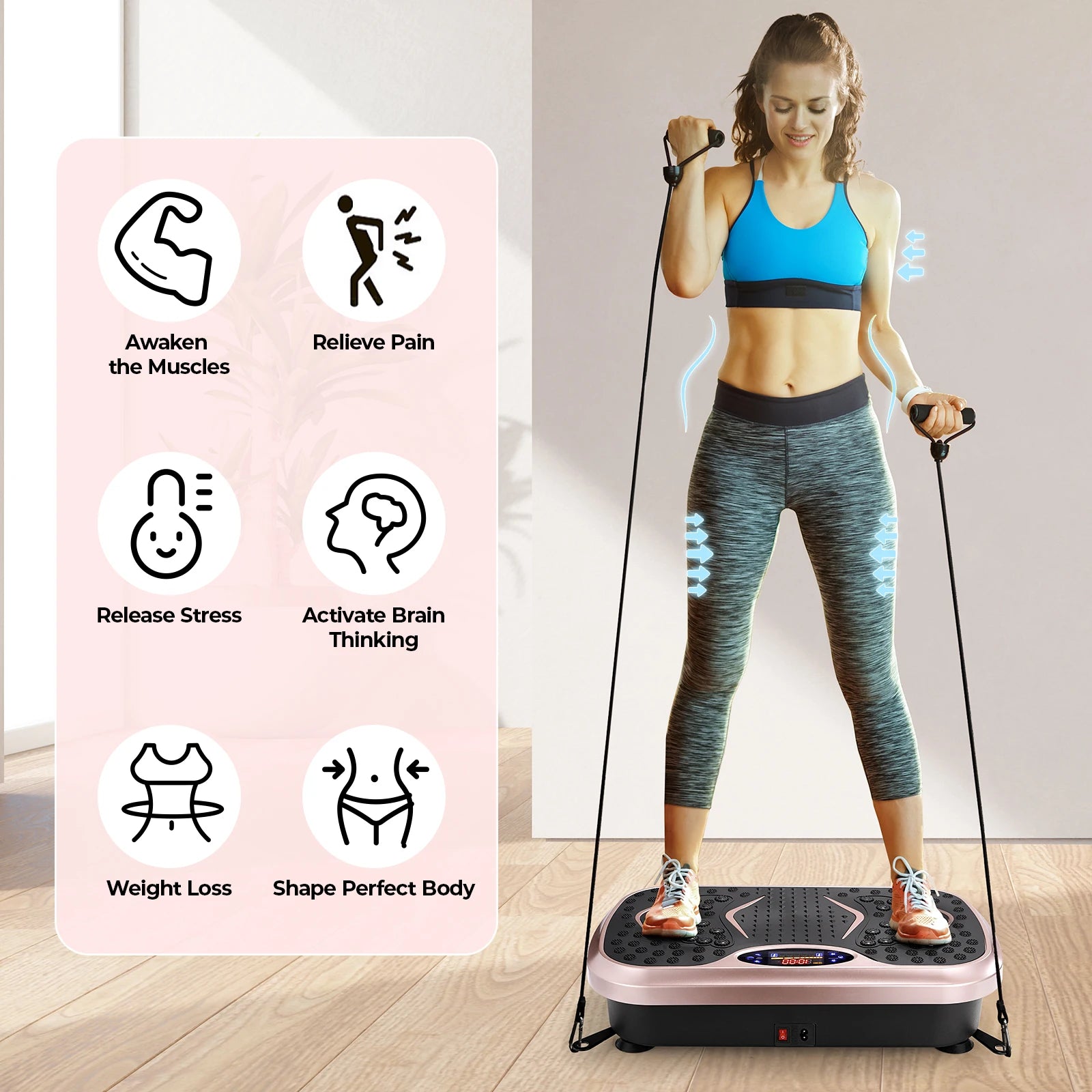 Vibration Plate Exercise Machine – Whole Body Workout Platform with Loop Bands for Home Training