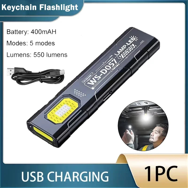 Mini COB LED Keychain Flashlight – USB-C Rechargeable, 5-Mode, IPX6 Waterproof EDC Pocket Light