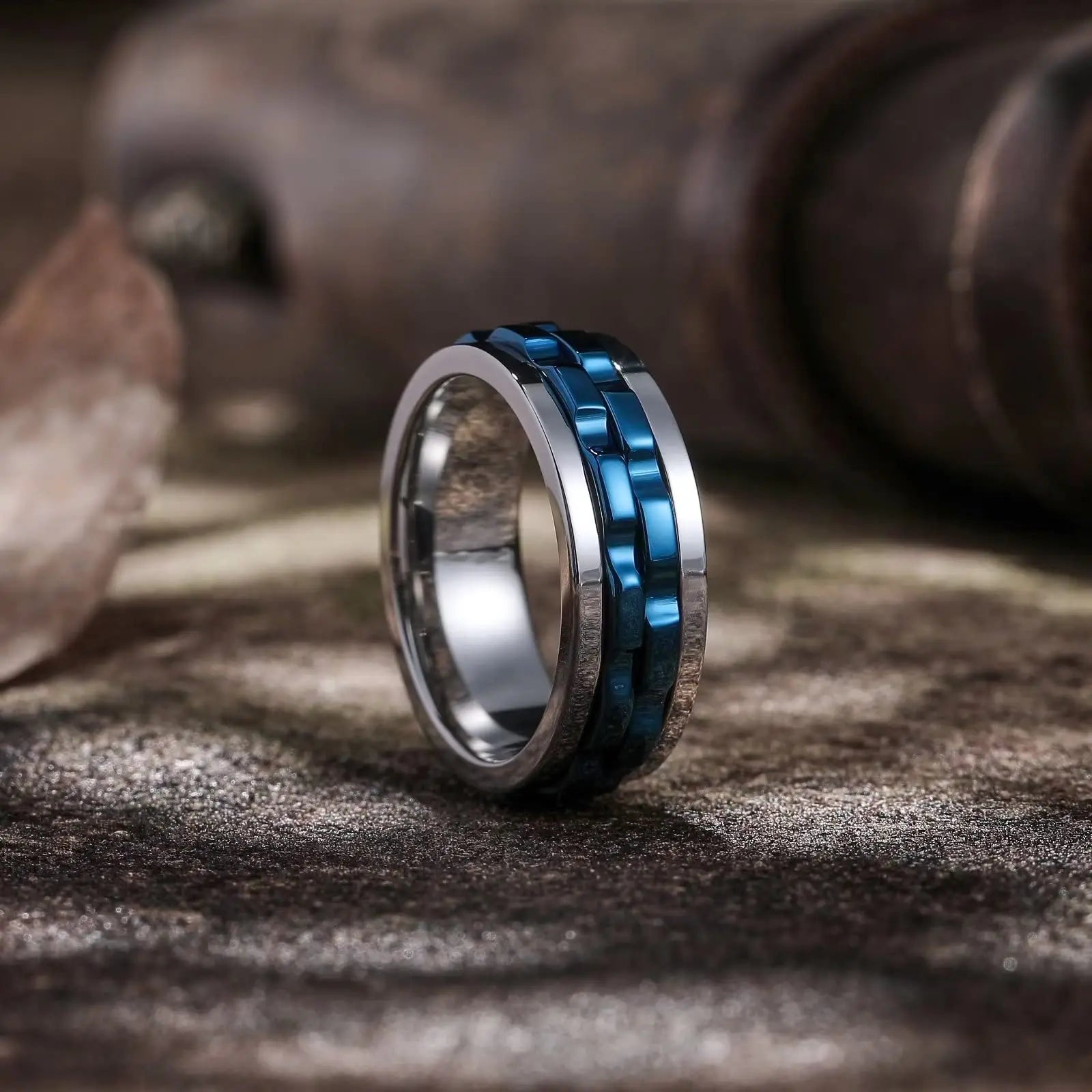 Punk Spinner Anxiety Fidget Ring — Stainless Steel Gear Chain Design for Men & Women
