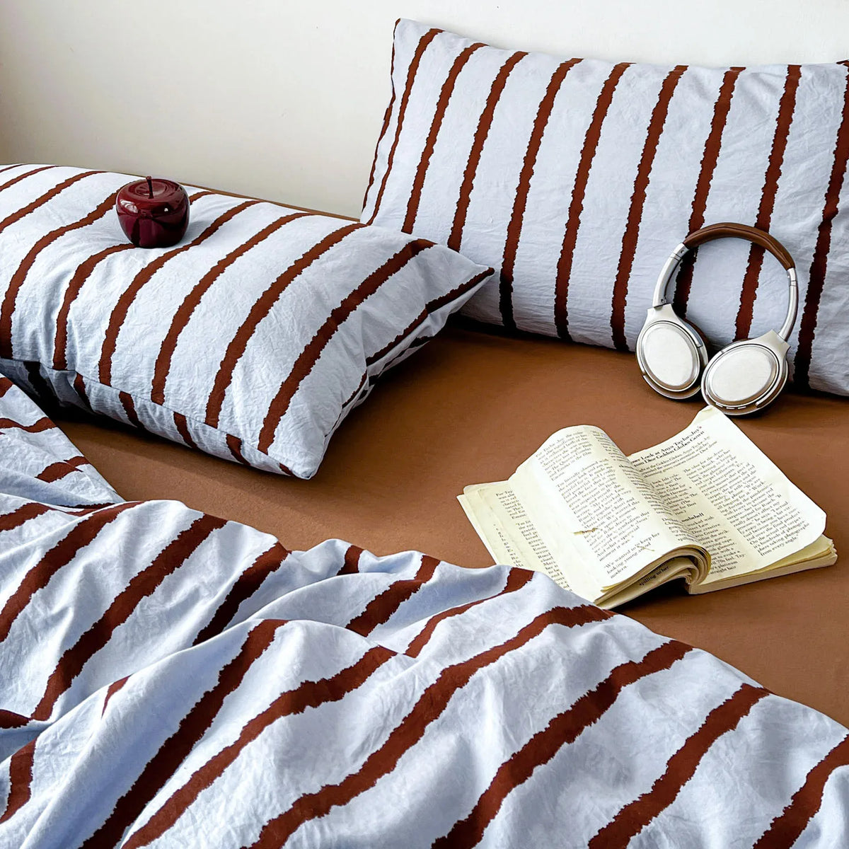 Pink Striped Duvet Cover Set – 3-Piece Soft Washed Cotton Bedding for Girls, 150x200cm