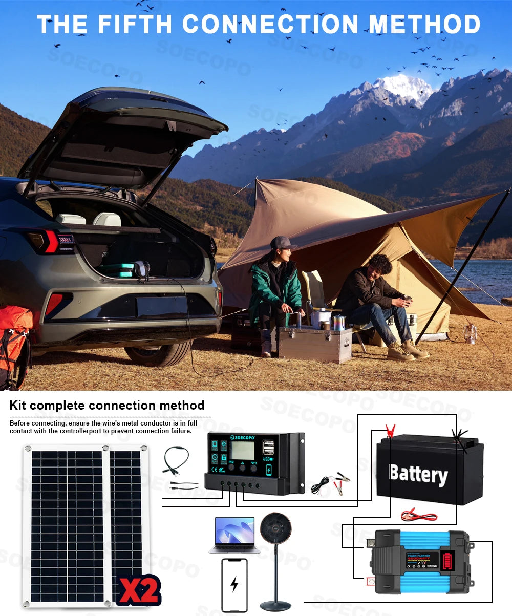 SOECOPO 6000W Solar Power System Kit – 200W x2 Panels, DC to AC Inverter, 100A Controller for Home & Camping