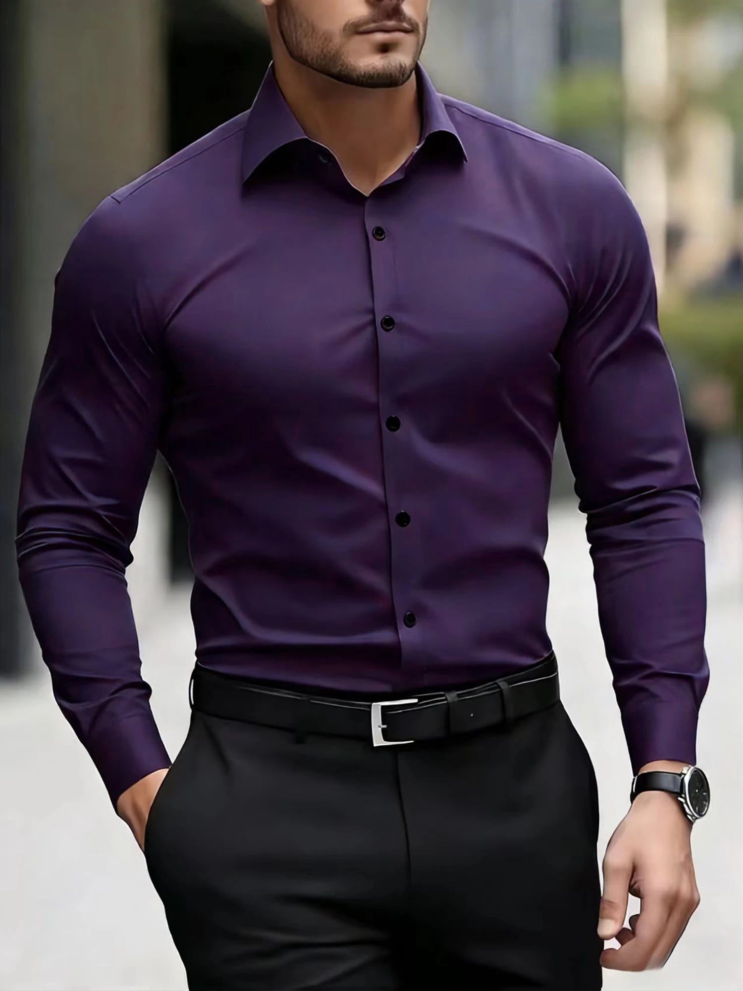 Men's Long Sleeve Business Casual Shirt — Lightweight Breathable Work Top