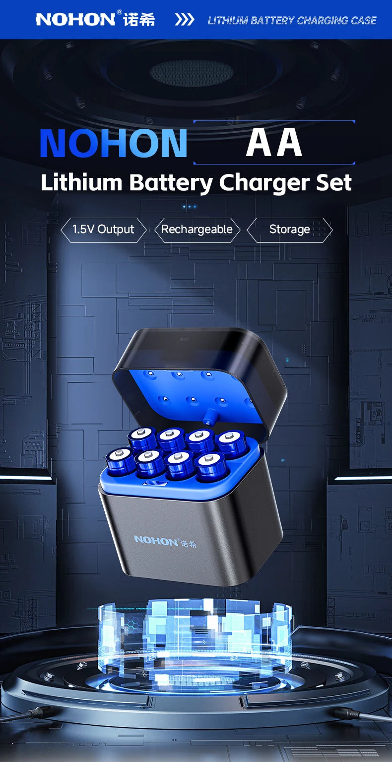 NOHON 1.5V Li-ion Rechargeable AA/AAA Batteries – 3600mWh High Capacity Long Lasting with Battery Charger