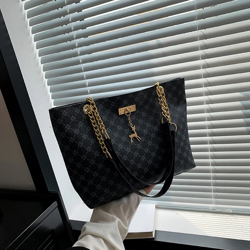 Soft Leather Large Capacity Tote Bag – Women's Shoulder Bag with Hanging Accessories