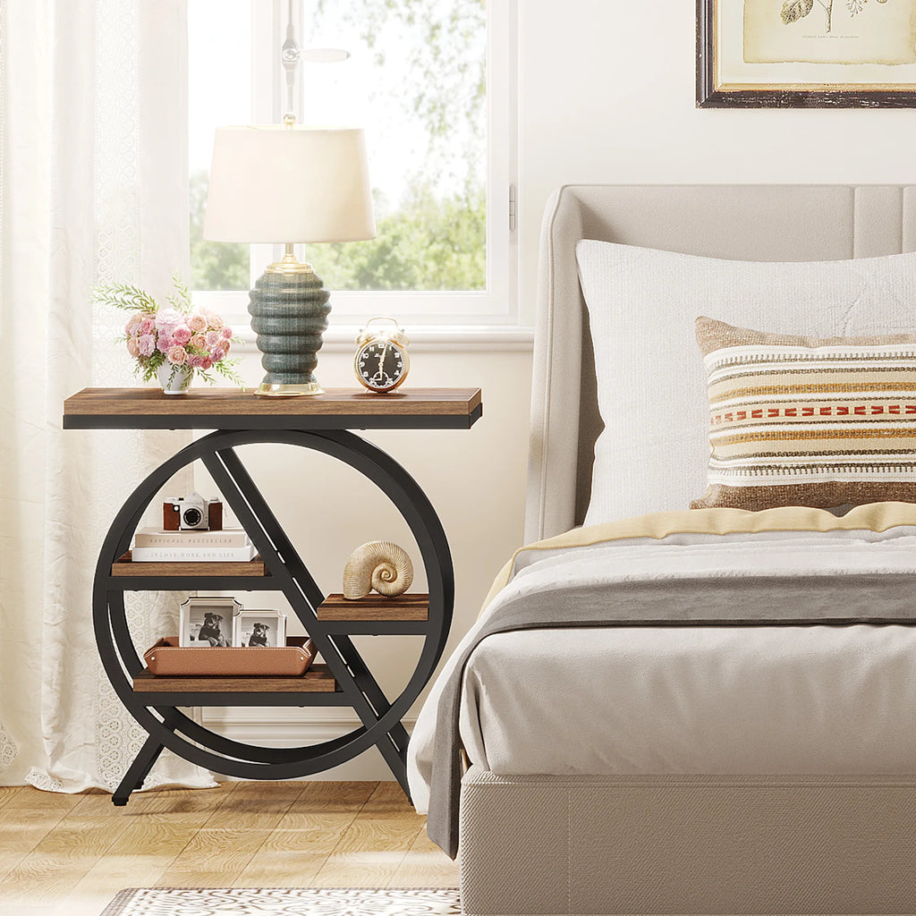 Tribesigns 3-Tier Narrow Side Table — Wood & Geometric Metal Frame