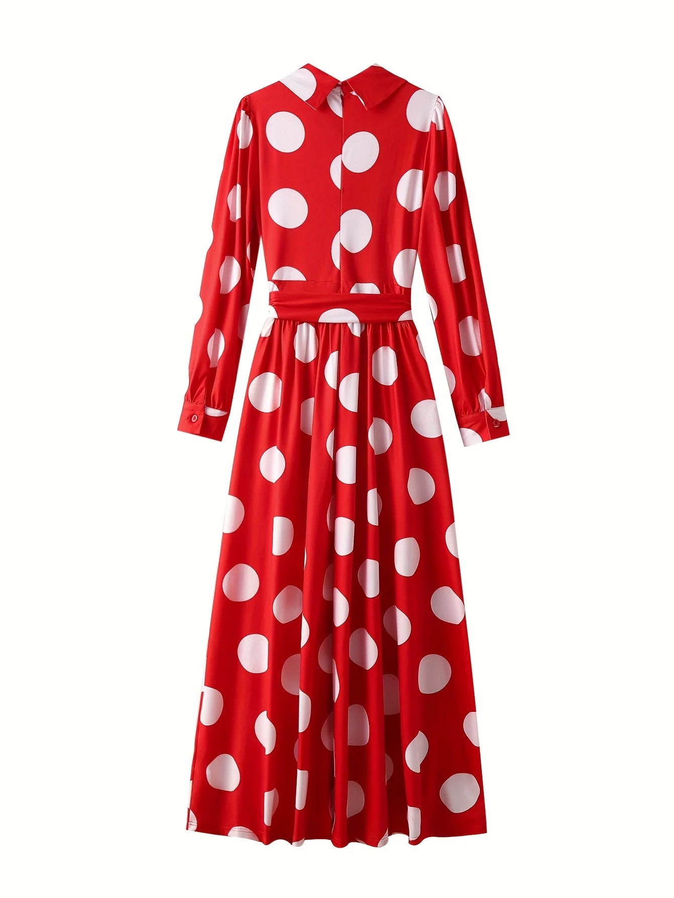 Bow Knot Polka Dot Maxi Dress — Long Sleeve Elegant Casual Lady Dress