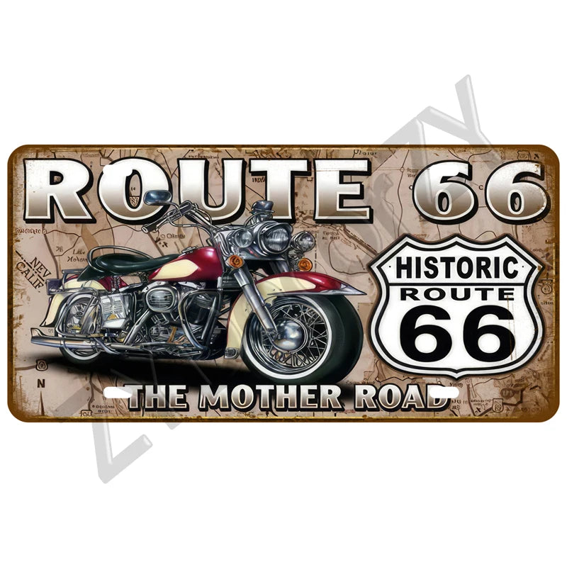 Route 66 Vintage Car Garage Tin Sign — Retro Wall Art Decor