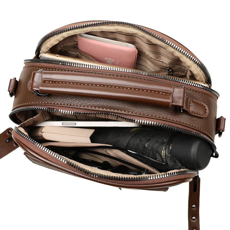3-Layer Soft PU Leather Crossbody Shoulder Tote – Large Capacity Designer Messenger Bag for Women