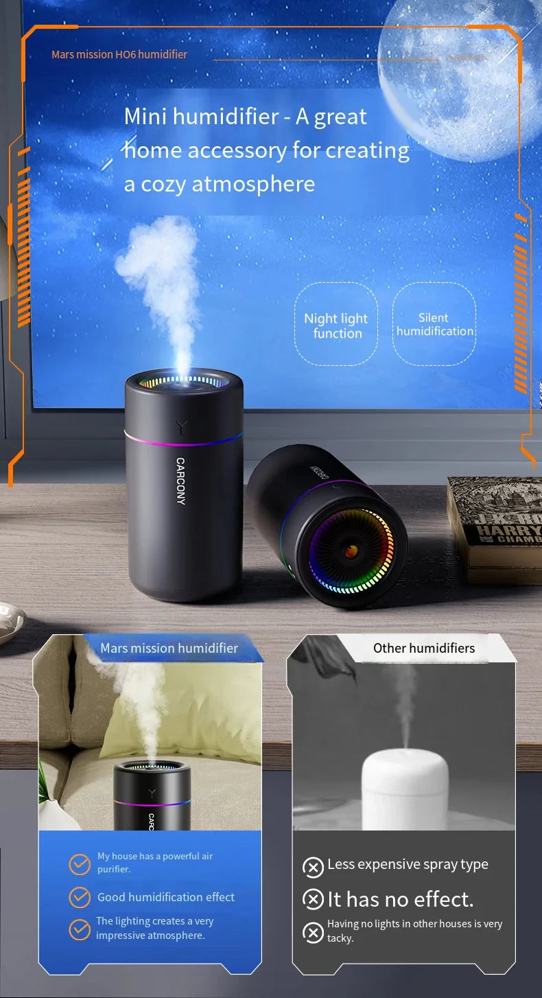 280ml Aroma Diffuser & Air Humidifier — Colorful LED Atmosphere Light, Silent, for Home & Car
