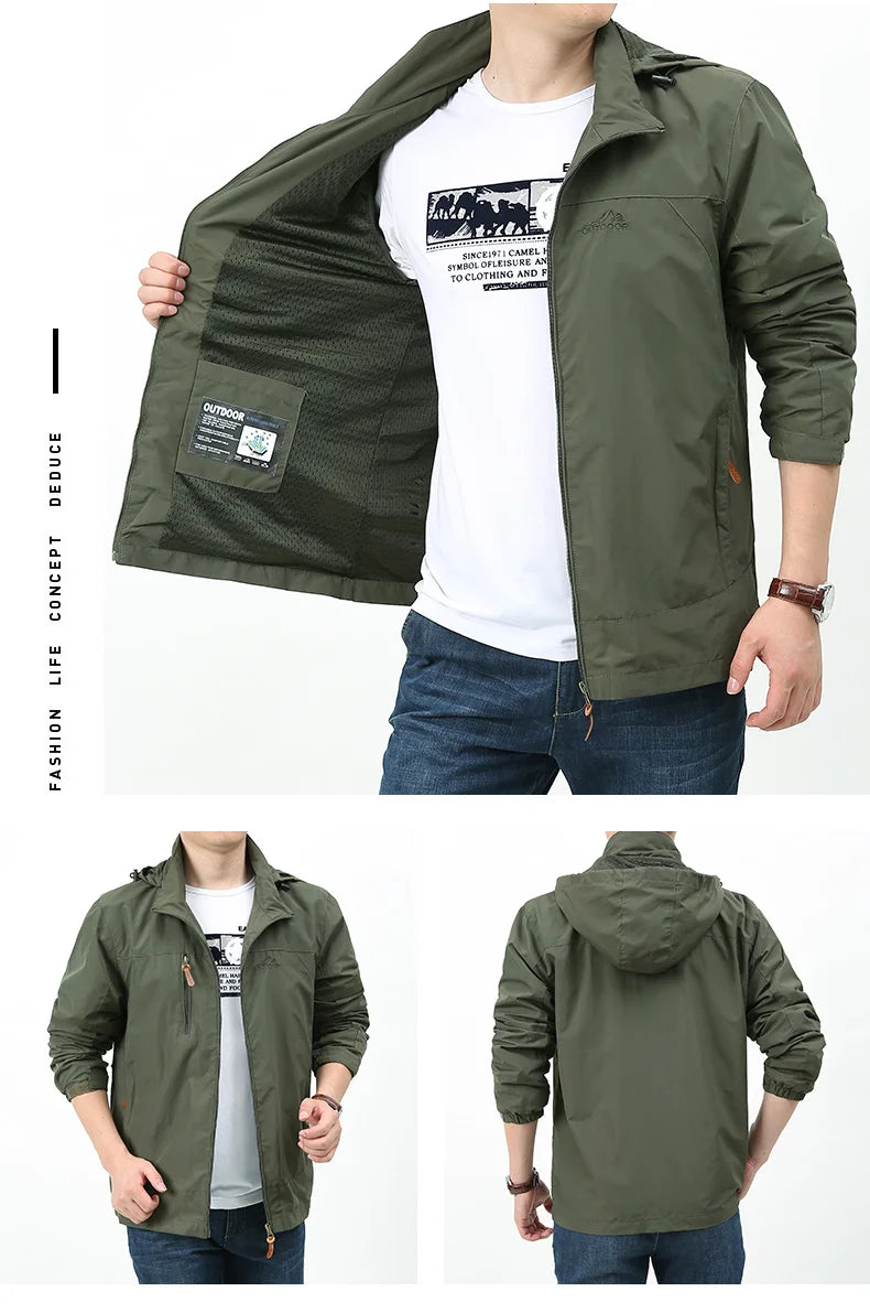 Men's Hooded Hiking Windbreaker – Multi-Pocket Jacket