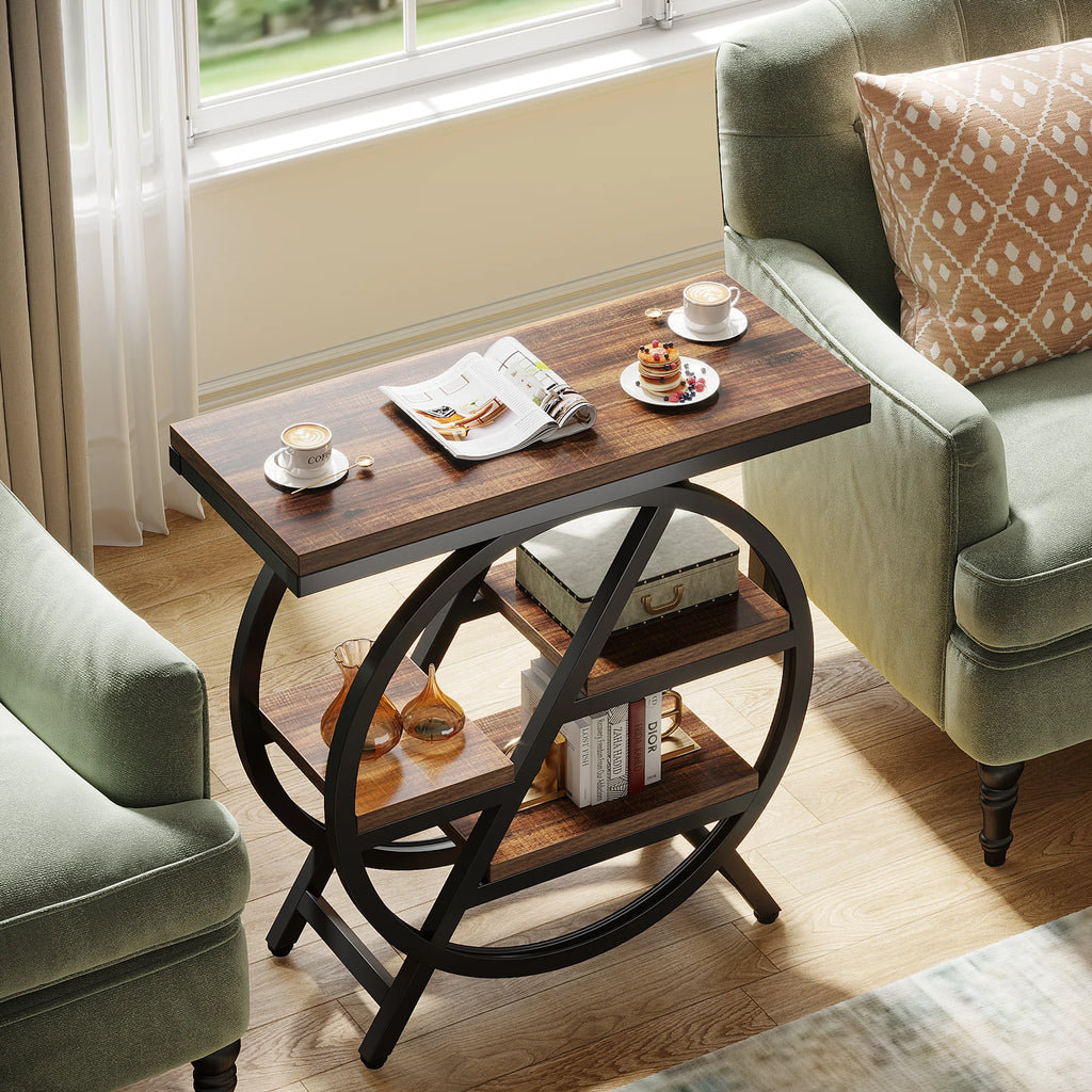 Tribesigns 3-Tier Narrow Side Table — Wood & Geometric Metal Frame
