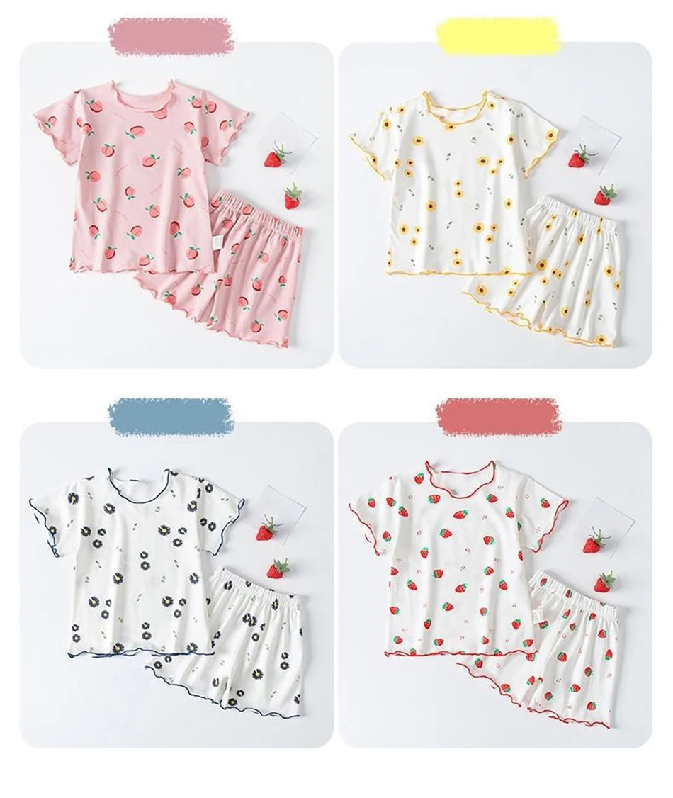 Baby Girl Strawberry Pajamas Set | Short Sleeve 2-Piece Toddler Summer Sleepwear